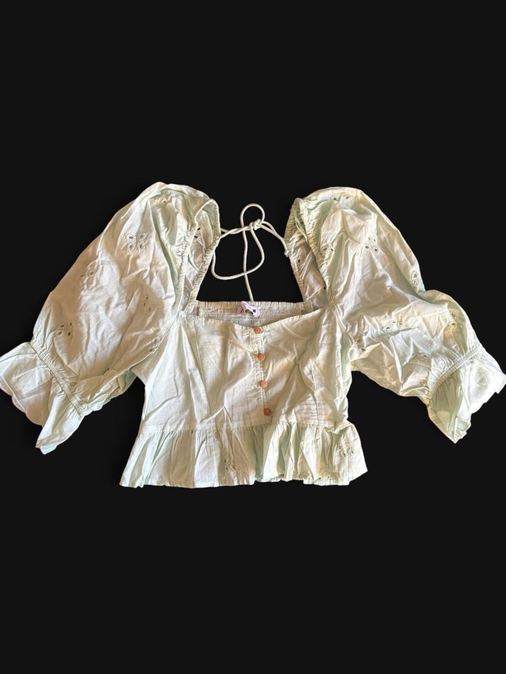 Light Green Puff Sleeve Peasant Top